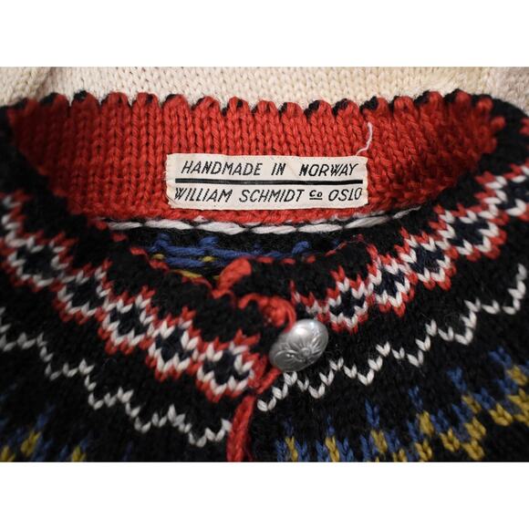 Vintage 50s William Schmidt Oslo Norway Fair Isle Nordic Wool Jumper Cardigan - Picture 8 of 10